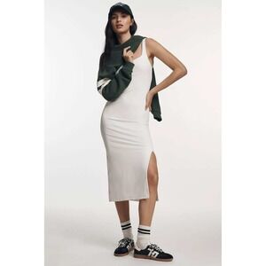 Daily Practice Anthropologie White Scoop Neck Midi Dress Side Slit Small NEW